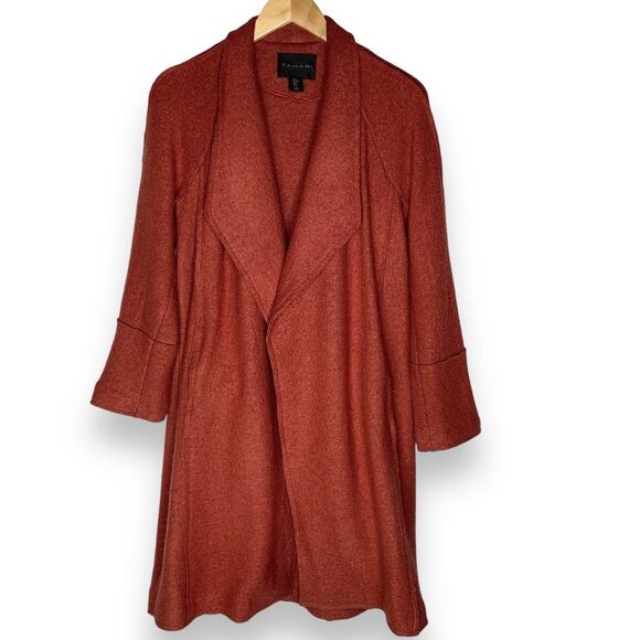 Tahari Sweater Knit Duster Long Coat Wool Blend Womens Size Small Open Front - Picture 2 of 12